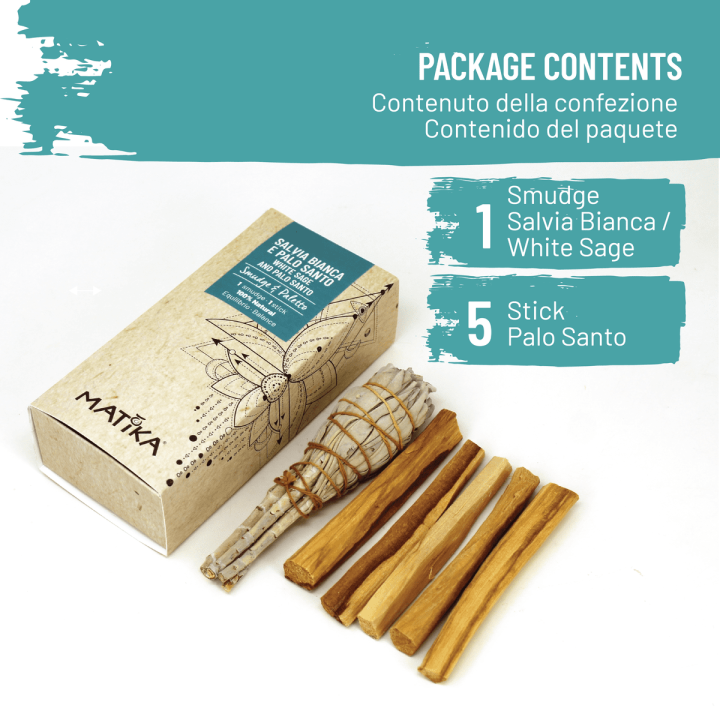 Salvia Bianca & Palo Santo - Incenso Naturale ed Ecosostenibile Smudge e Paletti