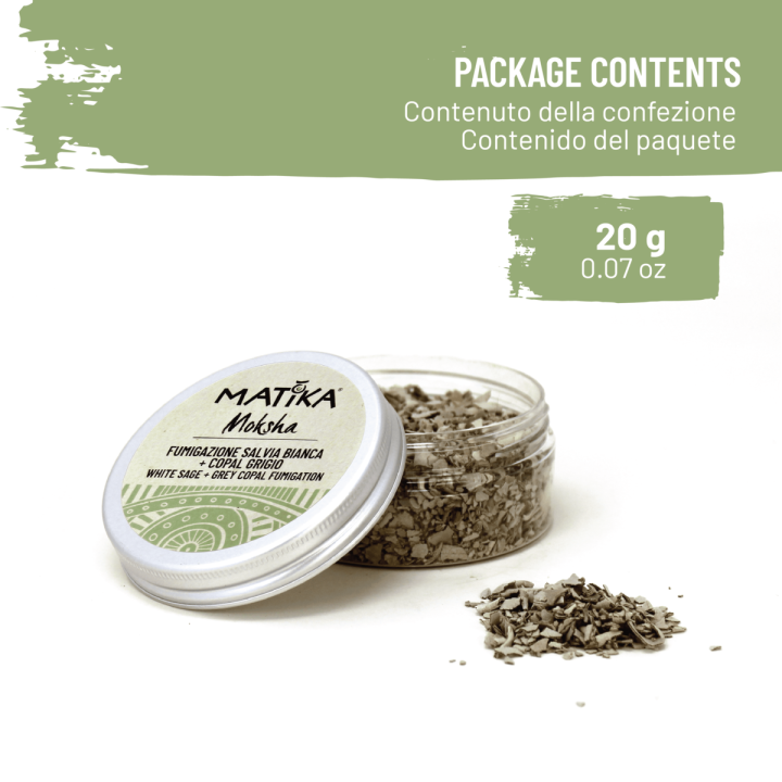 Miscela di Incensi 'Moksha' con Salvia Bianca e Copal Grigio per Fumigazione