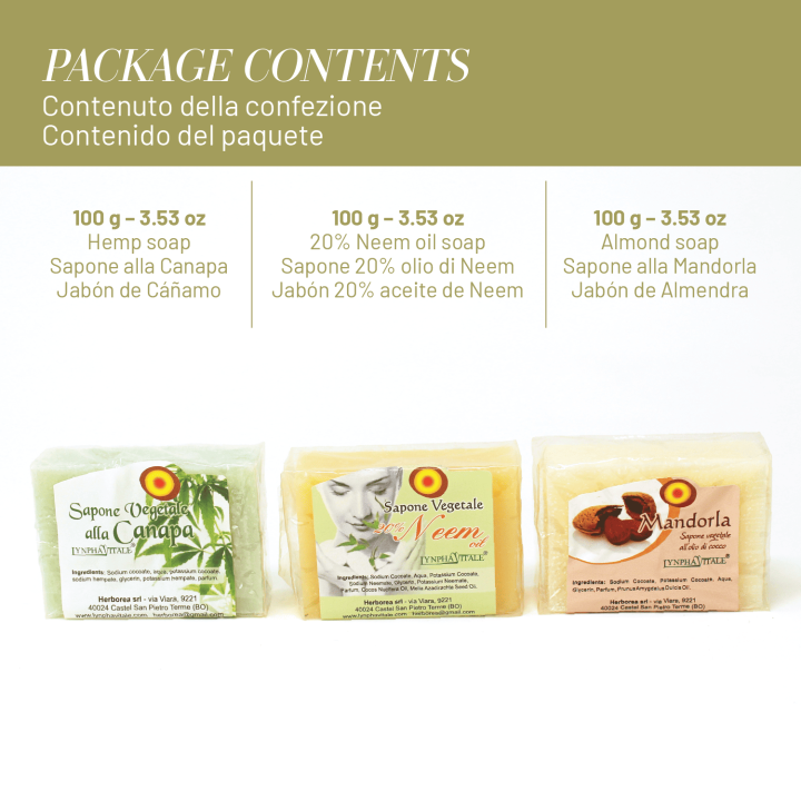Kit 3 Saponette Artigianali – Mandorla, Neem, Canapa