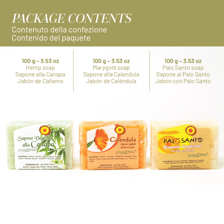 Kit 3 Saponette Artigianali – Canapa, Calendula, Palo Santo