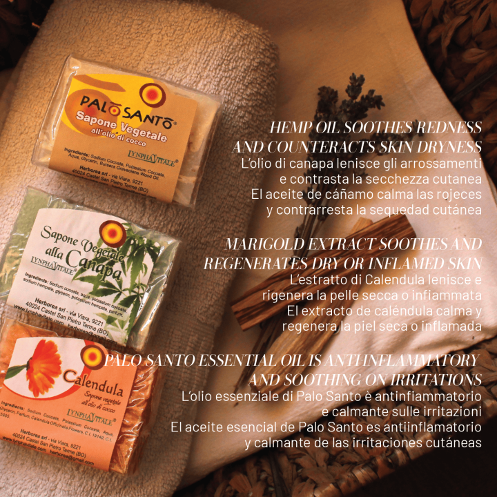 Kit 3 Saponette Artigianali – Canapa, Calendula, Palo Santo