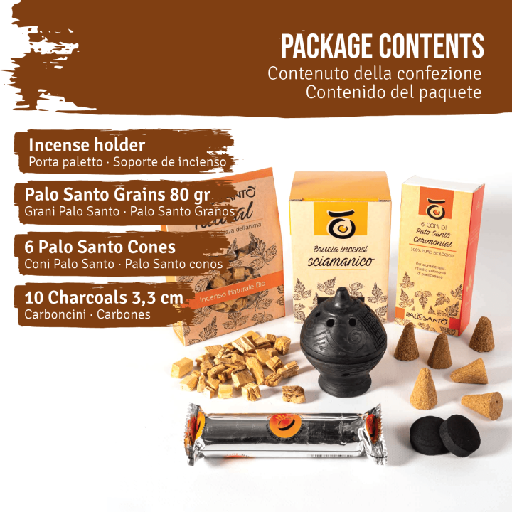 Kit Brucia Incenso, Coni Cerimonial, Grani Ritual, Carboncini Diam. 33