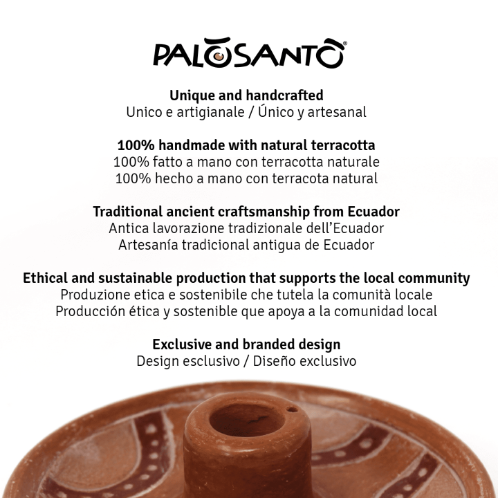 Piatto Porta Incenso 'Ollas' in Terracotta Artigianale Con Paletto Palo Santo Incluso