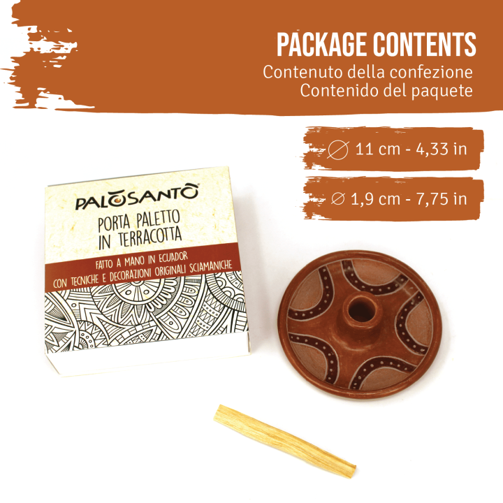 Piatto Porta Incenso 'Ollas' in Terracotta Artigianale Con Paletto Palo Santo Incluso