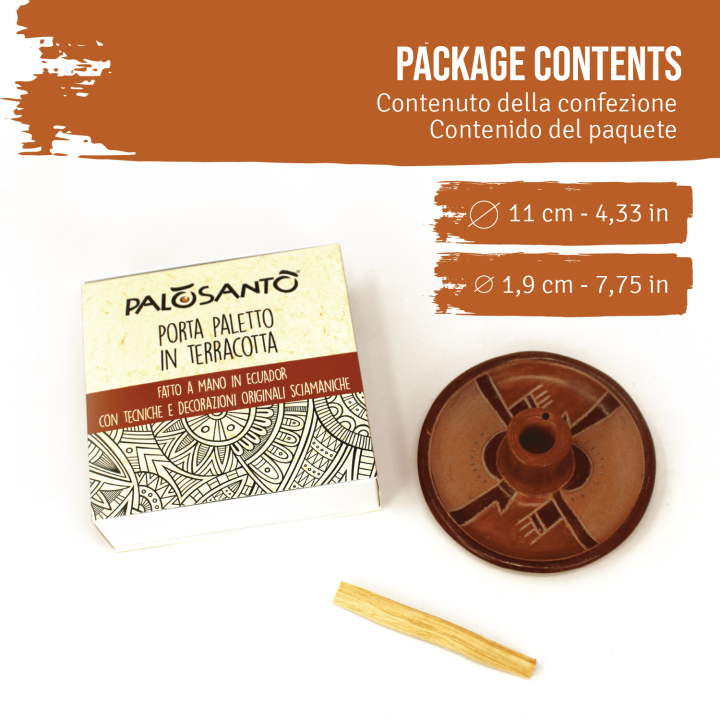 Piatto Porta Incenso 'Lliptas' In Terracotta Artigianale Con Paletto Palo Santo Incluso