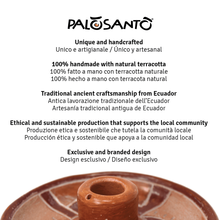 Piatto Porta Incenso 'Lliptas' In Terracotta Artigianale Con Paletto Palo Santo Incluso