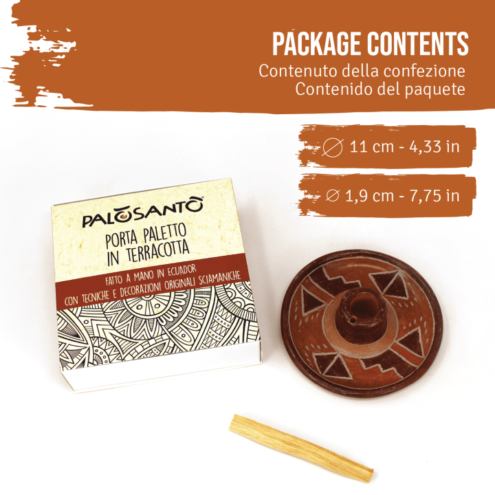 Piatto Porta Incenso 'Mochica' In Terracotta Artigianale Con Paletto Palo Santo Incluso