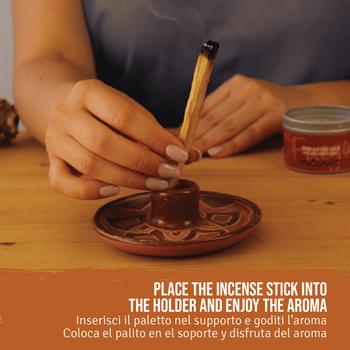 Piatto Porta Incenso 'Cuenco' in Terracotta Artigianale - Con Paletto Palo Santo Incluso