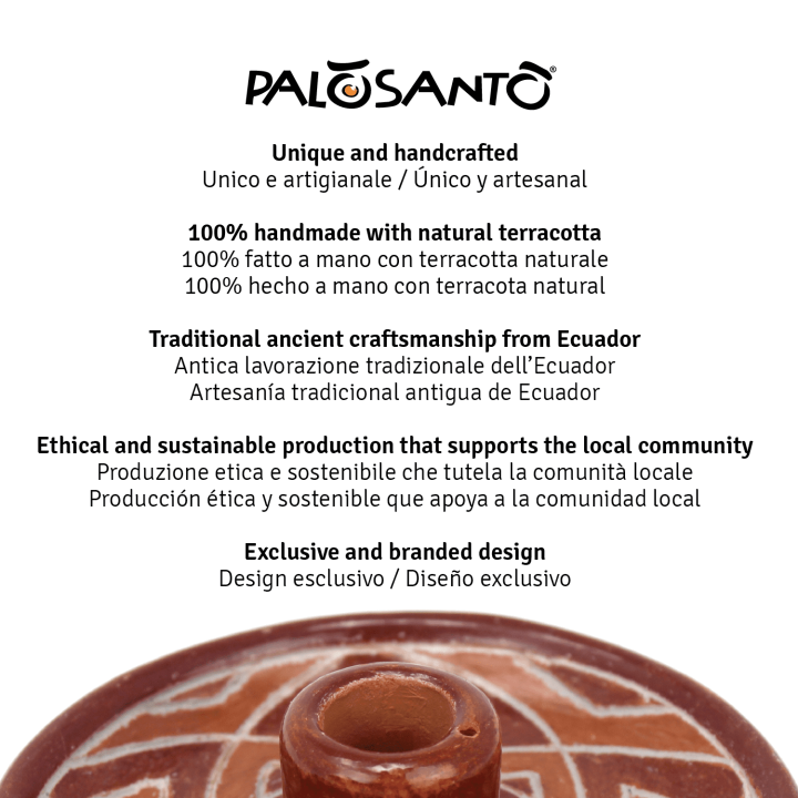 Piatto Porta Incenso 'Cuenco' in Terracotta Artigianale - Con Paletto Palo Santo Incluso