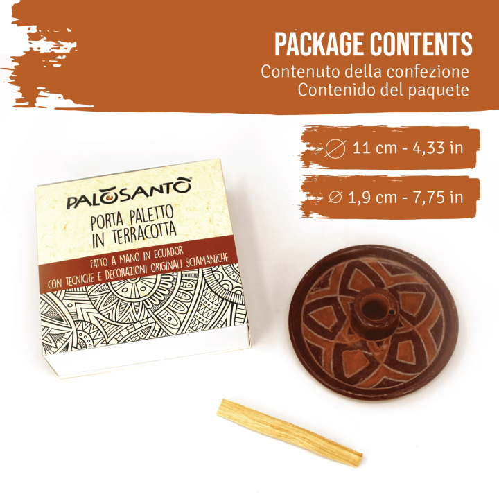 Piatto Porta Incenso 'Cuenco' in Terracotta Artigianale - Con Paletto Palo Santo Incluso